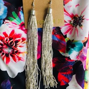 Silver Beaded Tassel Duster Earrings